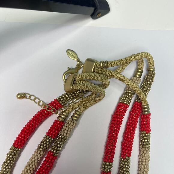 Chico's statement necklace red and gold tone multi strand signed costume jewelry - Picture 7 of 14